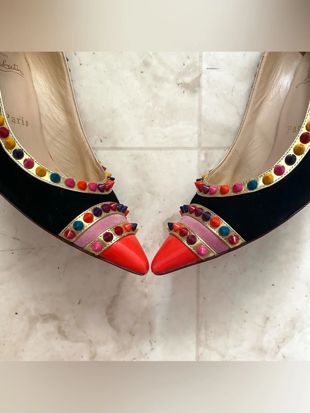 $1,095 Christian Louboutin Black Suede Leather Malabar Hill Spiked Pumps Heels 7